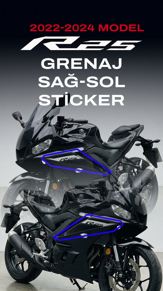 YAMAHA YZF R25 2022-2024 Gri & Siyah Grenaj Etiketi Sticker