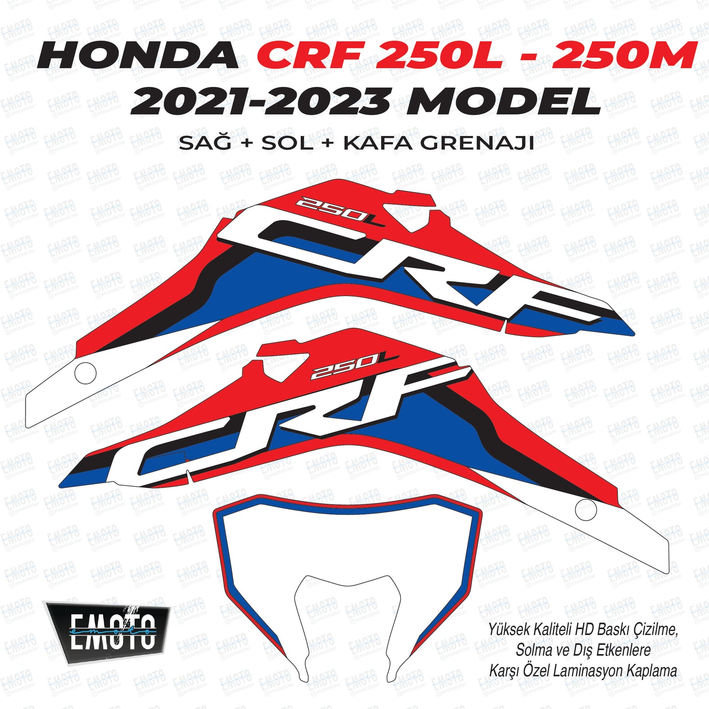 HONDA CRF 250L-250M 2021-2023 MODEL SAĞ+SOL+KAFA GRENAJ STICKER
