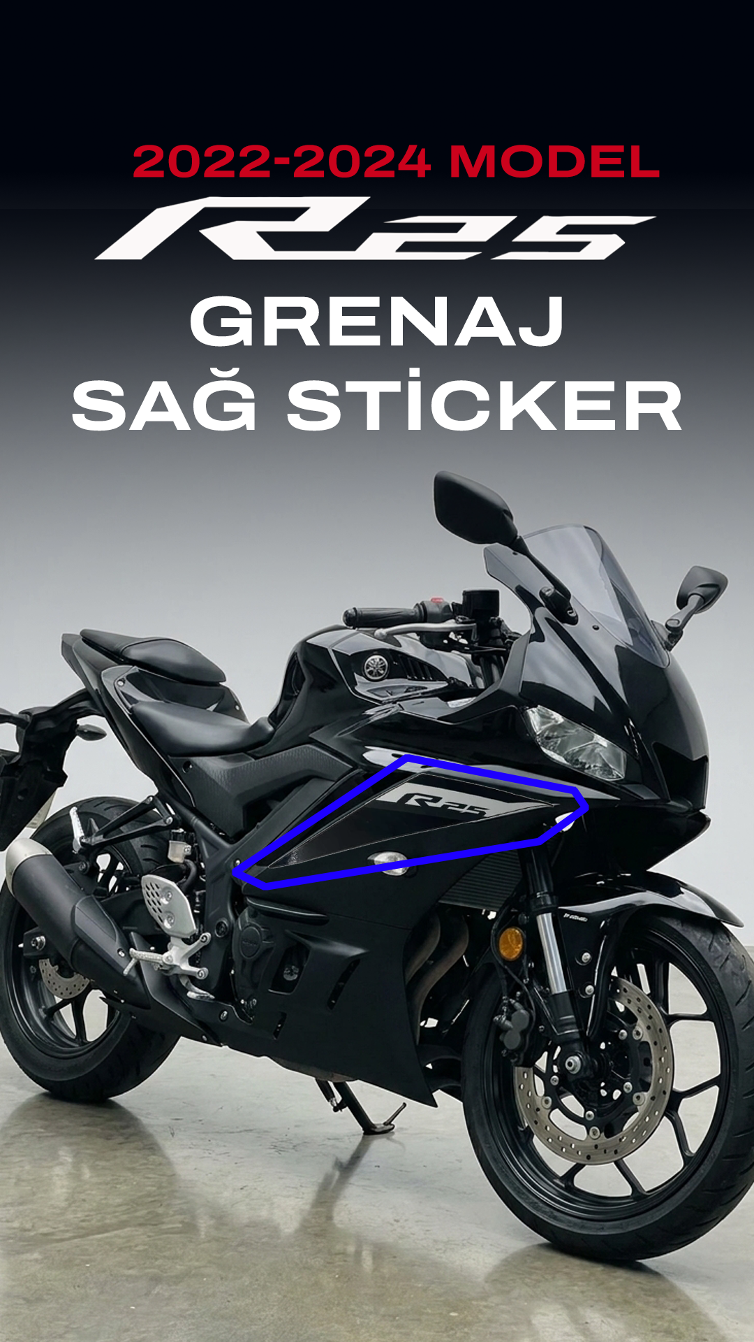 YAMAHA YZF R25 2022-2024 Gri & Siyah Grenaj Etiketi Sticker