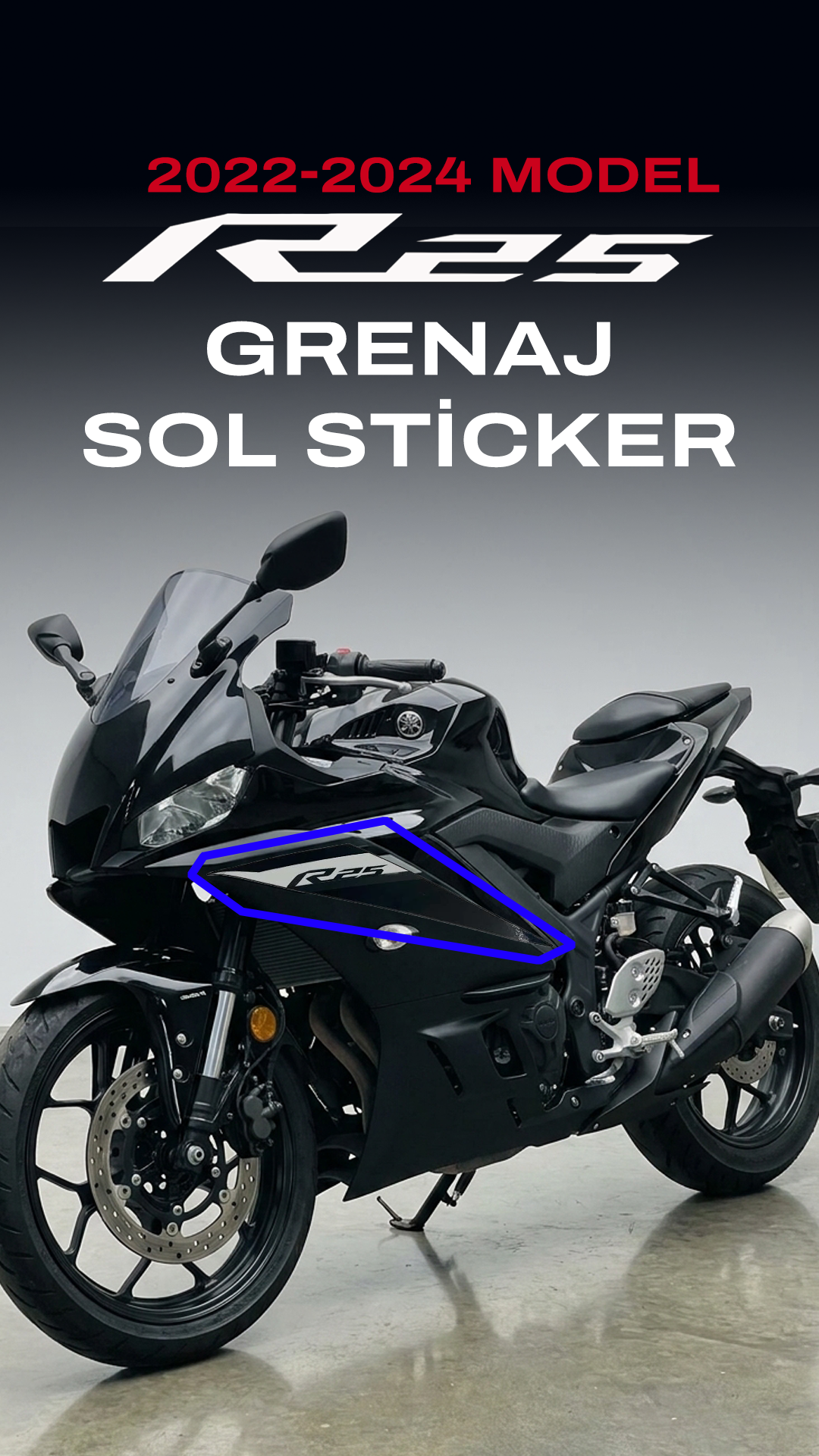 YAMAHA YZF R25 2022-2024 Gri & Siyah Grenaj Etiketi Sticker