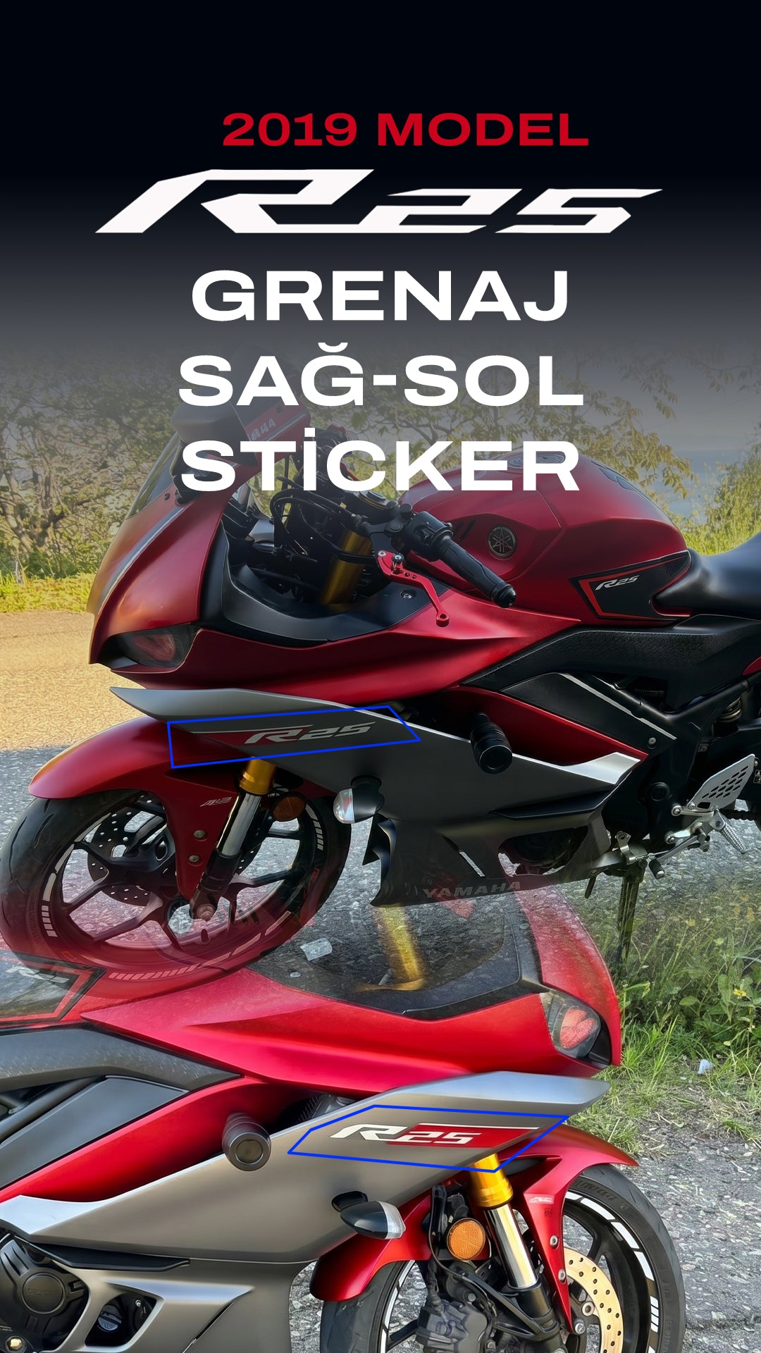 YAMAHA YZF R25 2019 Kırmızı Gri Grenaj Sticker