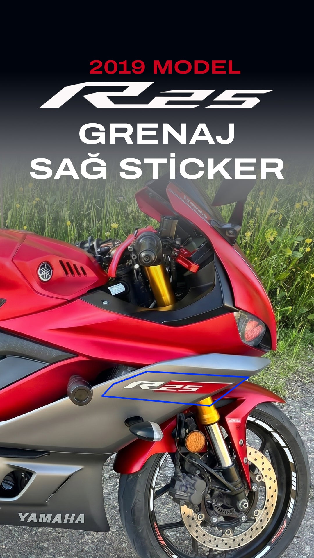 YAMAHA YZF R25 2019 Kırmızı Gri Grenaj Sticker